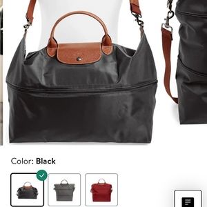 Black longchamp travel bag that extends!
